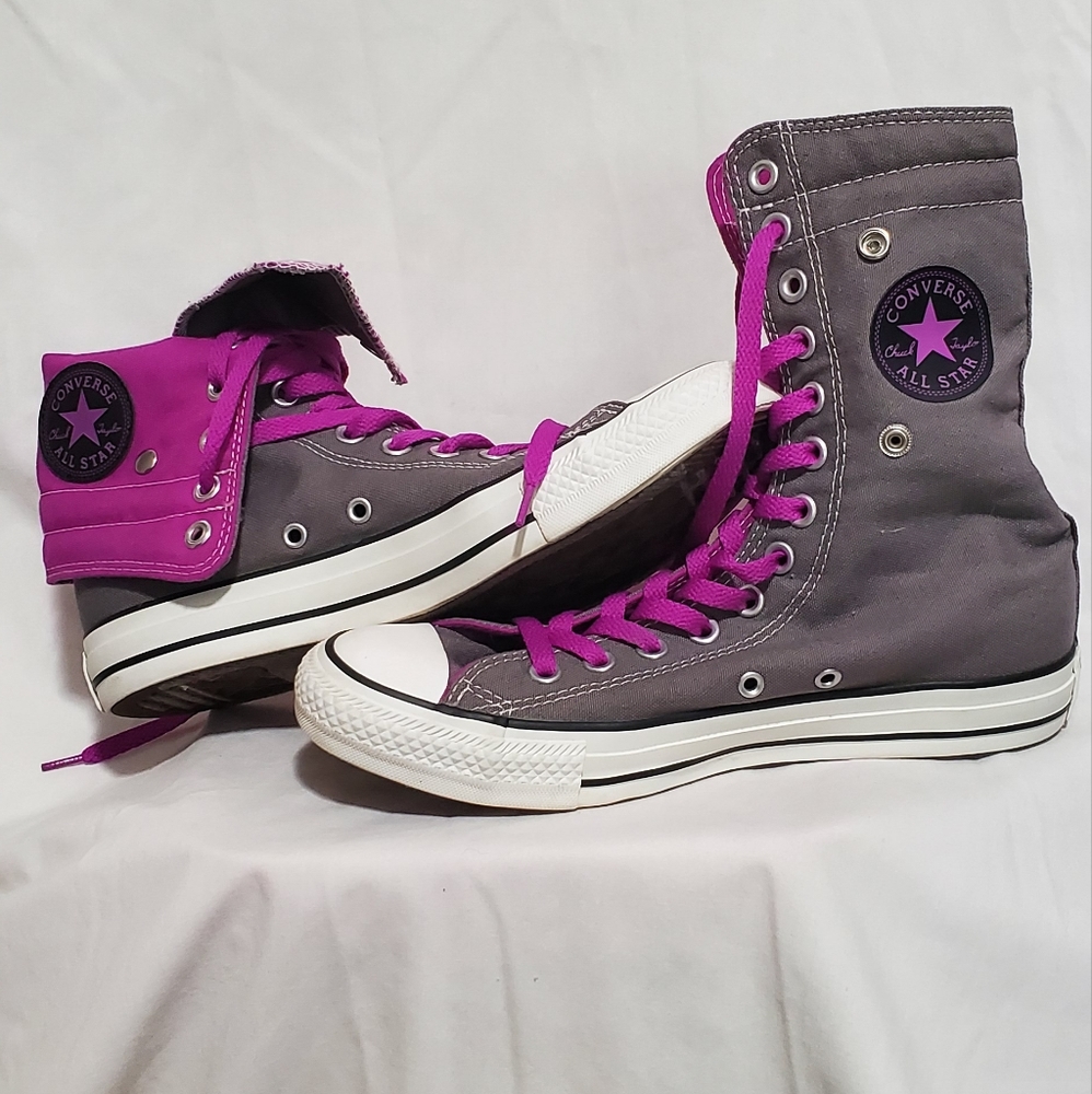 Converse CTAS Extra Hi fold over snap high tops all star grey / purple